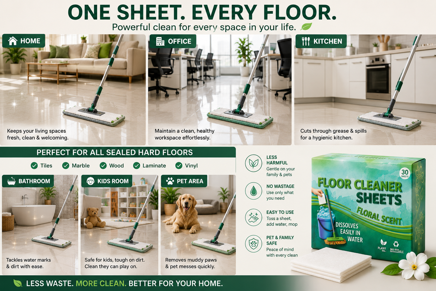 Clean Floor Luxe Dissolving Sheets (30 Pack) | Now ₹499 + Free Cash on Delivery