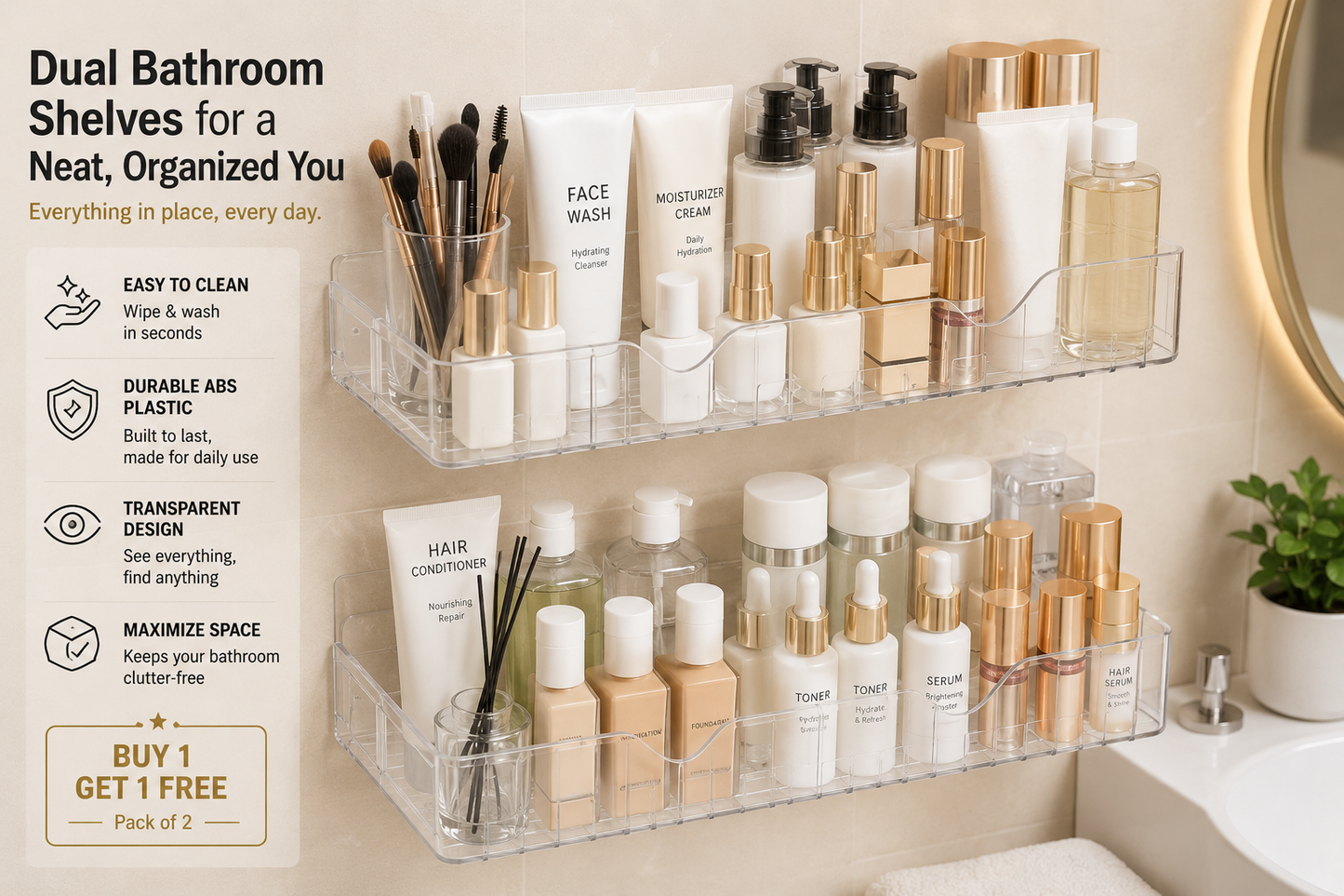 AquaLuxe Vanity Shelves  | Buy 1 Get 1 FREE
