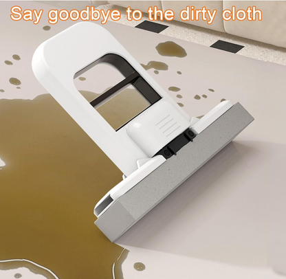 Cleaning device with dirty cloth on a surface