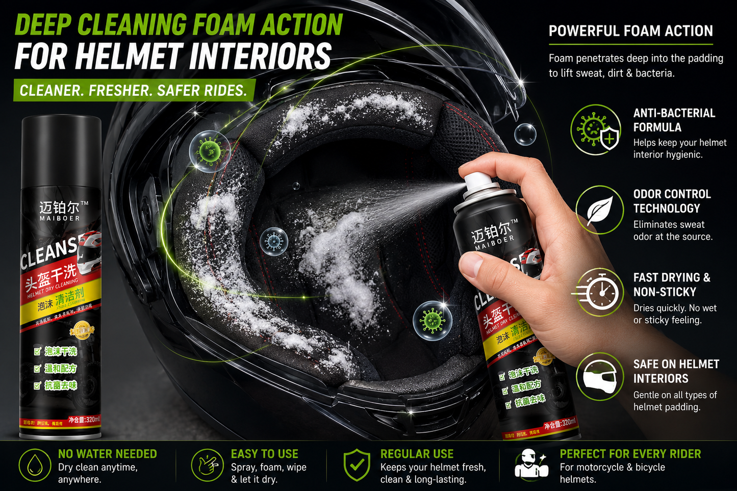 Aero Fresh Helmet Dry-Clean Foam | Now ₹899 + Free Cash on Delivery