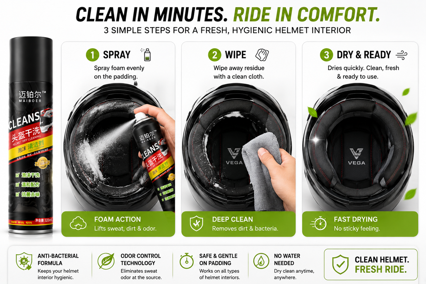 Aero Fresh Helmet Dry-Clean Foam | Now ₹899 + Free Cash on Delivery