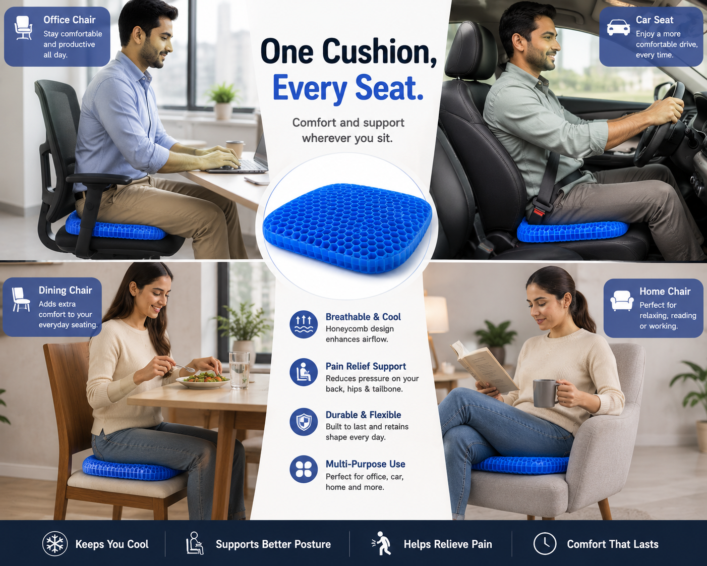 LuxeGel Spine-Align Seat Cushion | Now ₹1,199 + Free Cash on Delivery