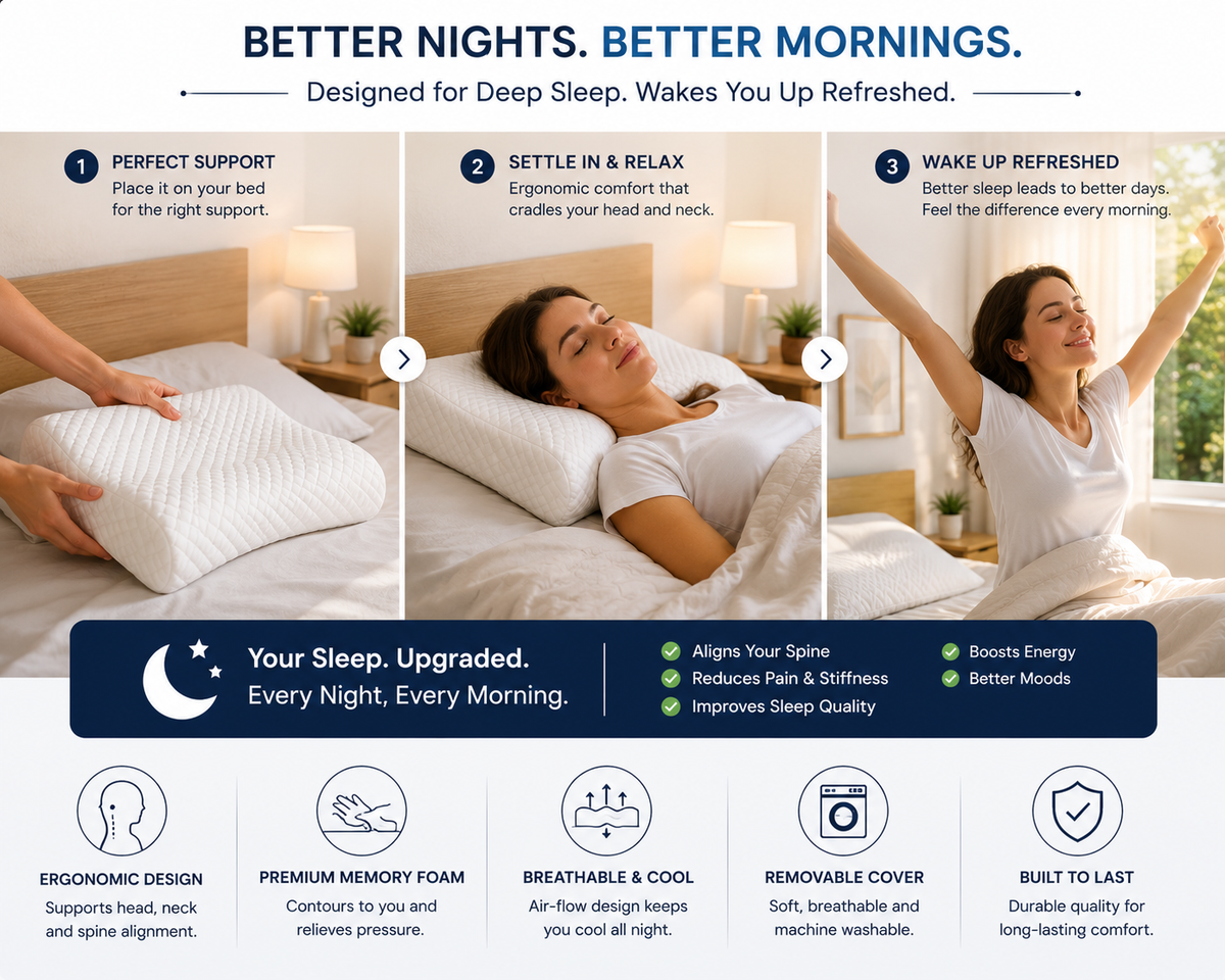 Ortho Sculpt Memory Foam Cervical Pillow | Wake Up Pain-Free + Free COD