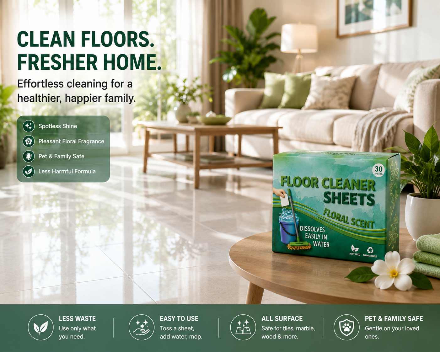 Clean Floor Luxe Dissolving Sheets (30 Pack) | Now ₹499 + Free Cash on Delivery