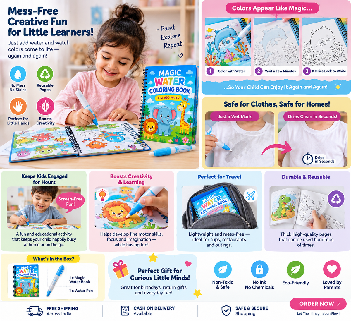 Magic Water Coloring Book for kids - reusable water coloring activity